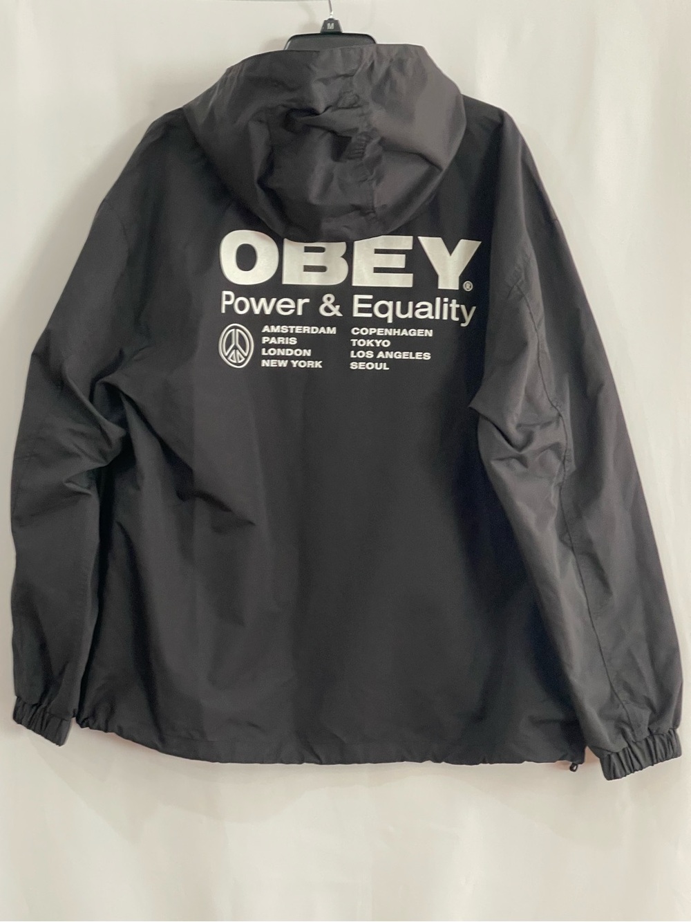 Obey Black 'Power & Equality' Hooded Windbreaker Jacket Men’s Size XL